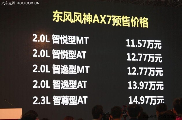 风神AX7预售11.57-14.97万 将11月上市