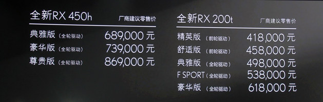 雷克萨斯全新RX上市 售41.8-86.9万元