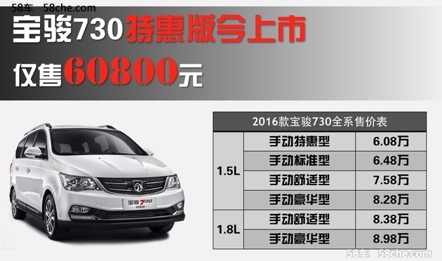 宝骏730特惠版车型今上市 仅售60800元