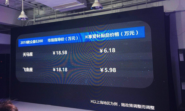 众泰2018款E200上市 售18.18-18.58万元