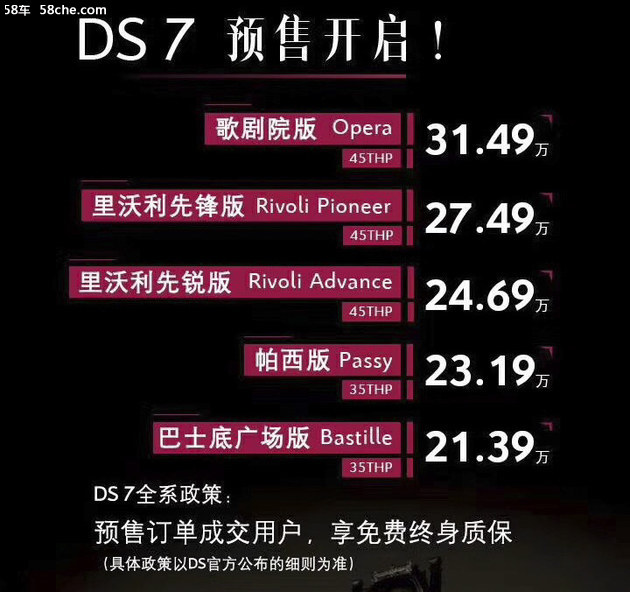 DS 7预售价21.39万元起 将北京车展上市