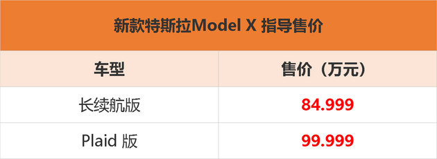 新款特斯拉Model X上市 售价84.999-99.999万元