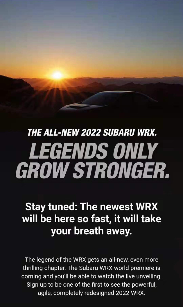 全新斯巴鲁WRX预告图 搭载2.4T发动机/性能更强