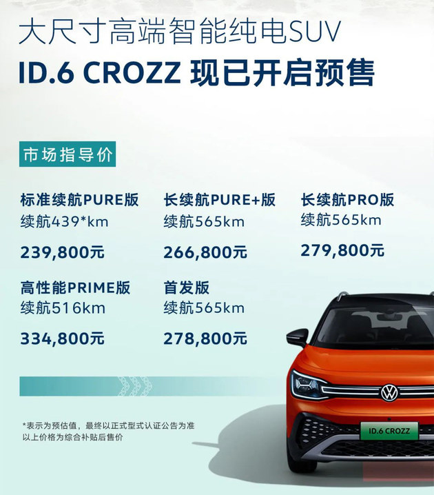 一汽-大众ID.6 CROZZ补贴后23.98-33.48万元 正式接受预订