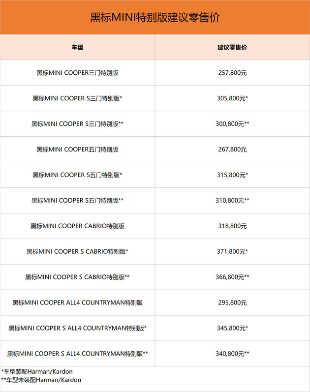 黑标MINI特别版正式上市 售价25.78-34.58万元