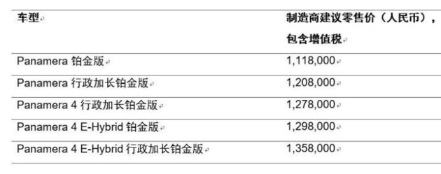 保时捷Panamera铂金版预售 售价111.8-135.8万元