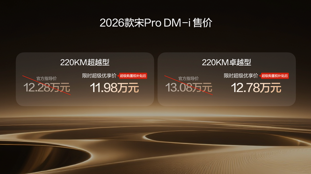 限时9.98万起/220km纯电续航 2026款宋Pro DM-i让同级怎么打？