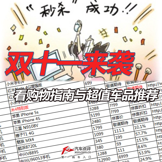 双十一来袭 看购物指南与超值车品推荐