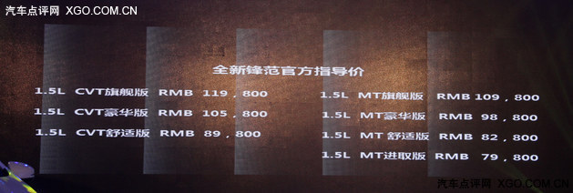 全新锋范北京区域上市 售10.78-15.98万