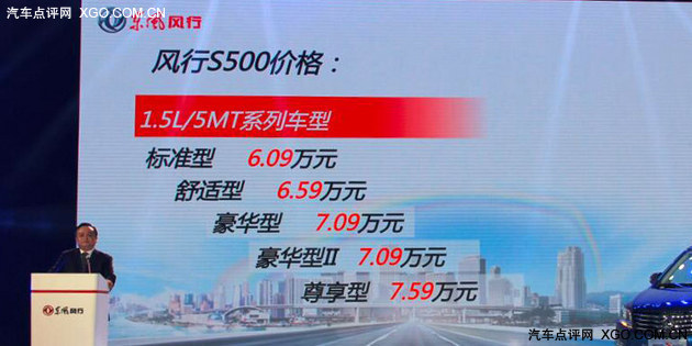 东风风行S500正式上市 售价6.09-9.99万