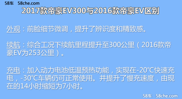 吉利2017款帝豪EV300实拍 续航里程增加