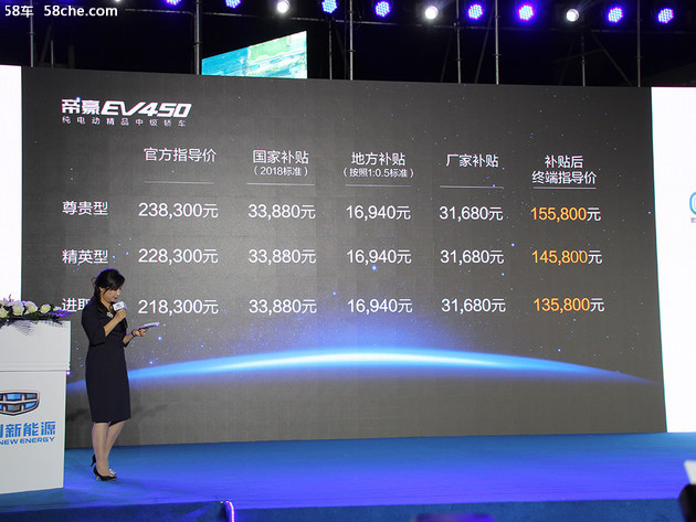 吉利帝豪EV450正式上市 售21.83-23.83万
