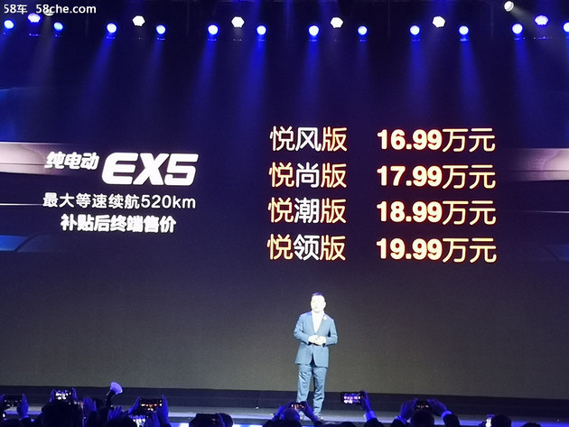 北汽新能源EX5正式上市 售价XX-XX万元