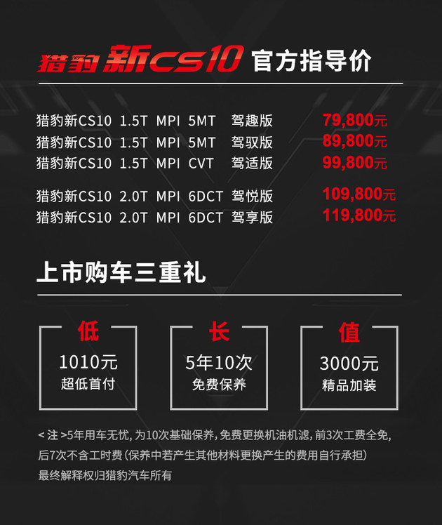 猎豹CS10北京地区上市 售价7.98万元起