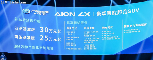 补贴后25万起 广汽新能源Aion LX开启预售