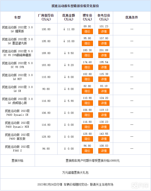 揽胜运动版正在热销中 购车优惠11万元