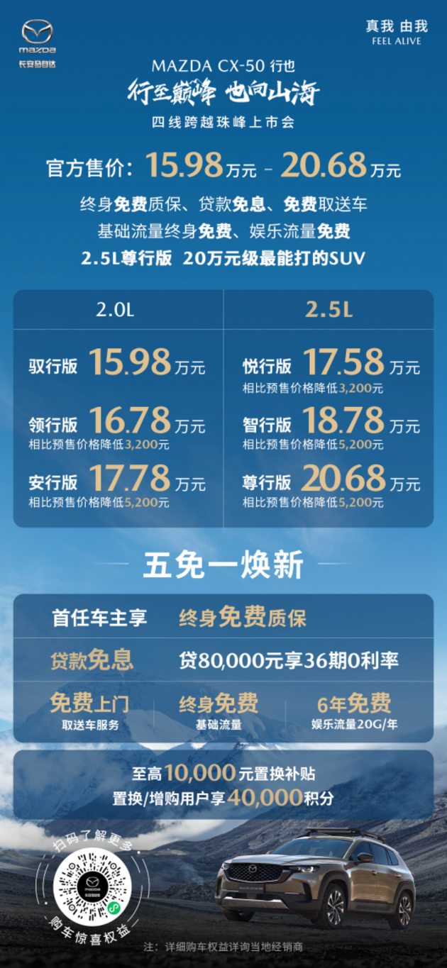 15.98万元起 长安马自达CX-50行也上市