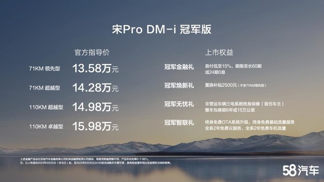 宋Pro DM-i冠军版71KM起步，焕新上市！