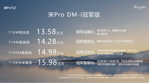 13.58万-15.98万，宋Pro DM-i冠军版南京上市
