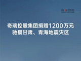 奇瑞控股集团捐赠1200万元驰援甘肃、青海地震灾区