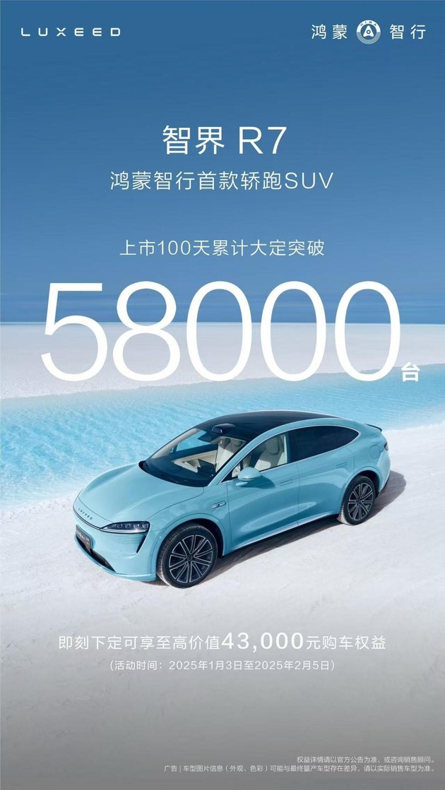 智界R7大定超58000台 “双芯”为用户打造卓越体验