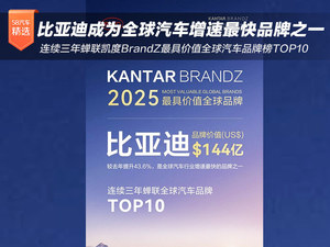 比亚迪连续三年蝉联凯度BrandZ最具价值全球汽车品牌榜TOP10，成为全球汽车行业增速最快的品牌之一！