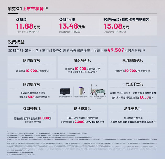 限时权益价11.88万起 领克01焕新版上市