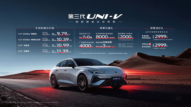长安第三代UNI-V上市 顶配才11.39万