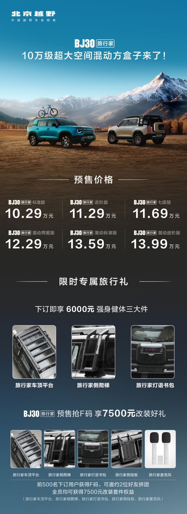 搭载“旅行越野三大件” BJ30旅行家预售10.29万起