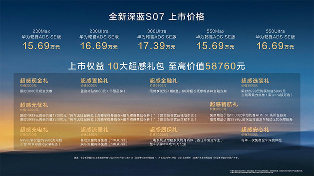 全新深蓝S07上市 优惠后到手价15.39万起