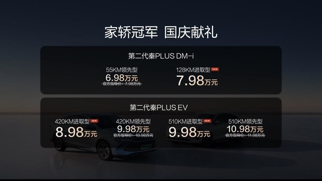 续航升级、油耗新低  第二代秦PLUS上新6.98万元起